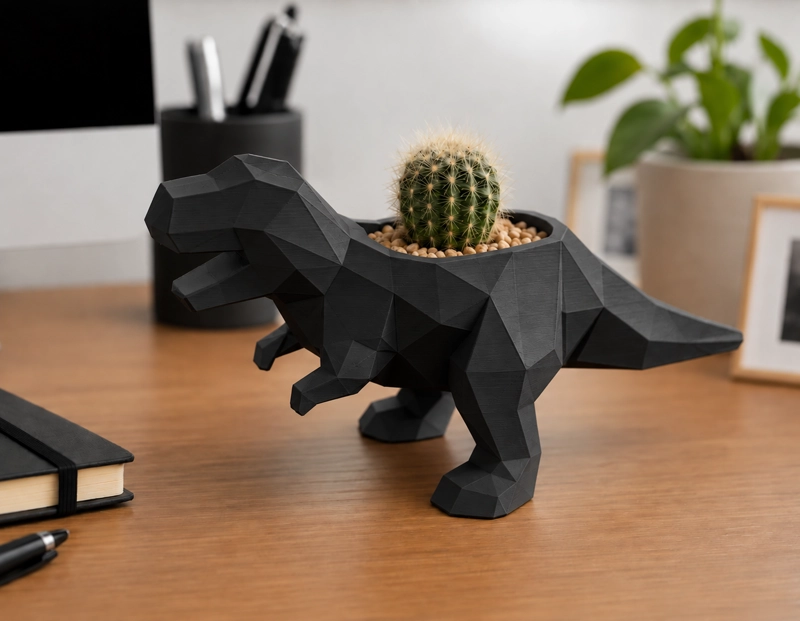 MACETERO DECORATIVO HOGAR- MACETA T-REX 15 CM NEGRO - 5