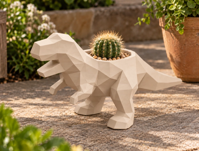 MACETERO DECORATIVO HOGAR- MACETA T-REX 15 CM BEIGE - 1