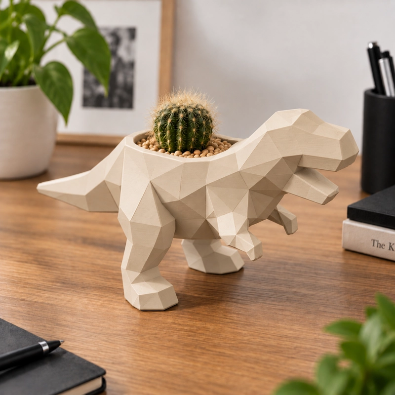 MACETERO DECORATIVO HOGAR- MACETA T-REX 15 CM BEIGE - 3