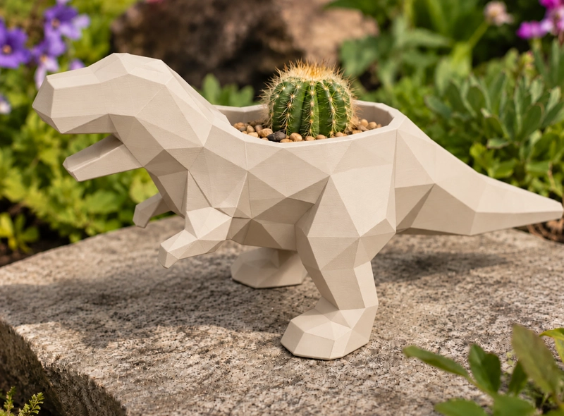MACETERO DECORATIVO HOGAR- MACETA T-REX 15 CM BEIGE - 4
