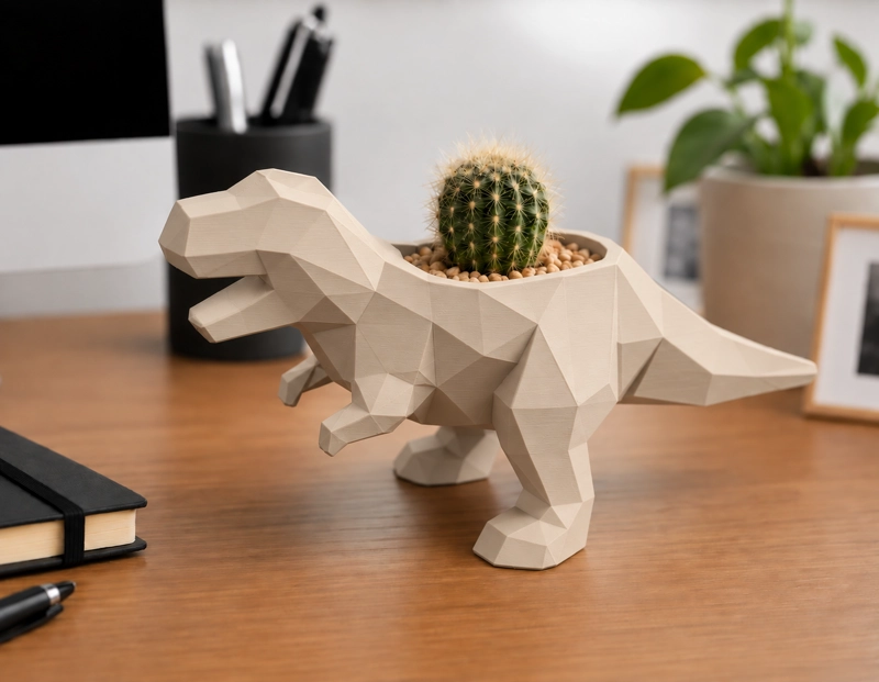 MACETERO DECORATIVO HOGAR- MACETA T-REX 15 CM BEIGE - 5
