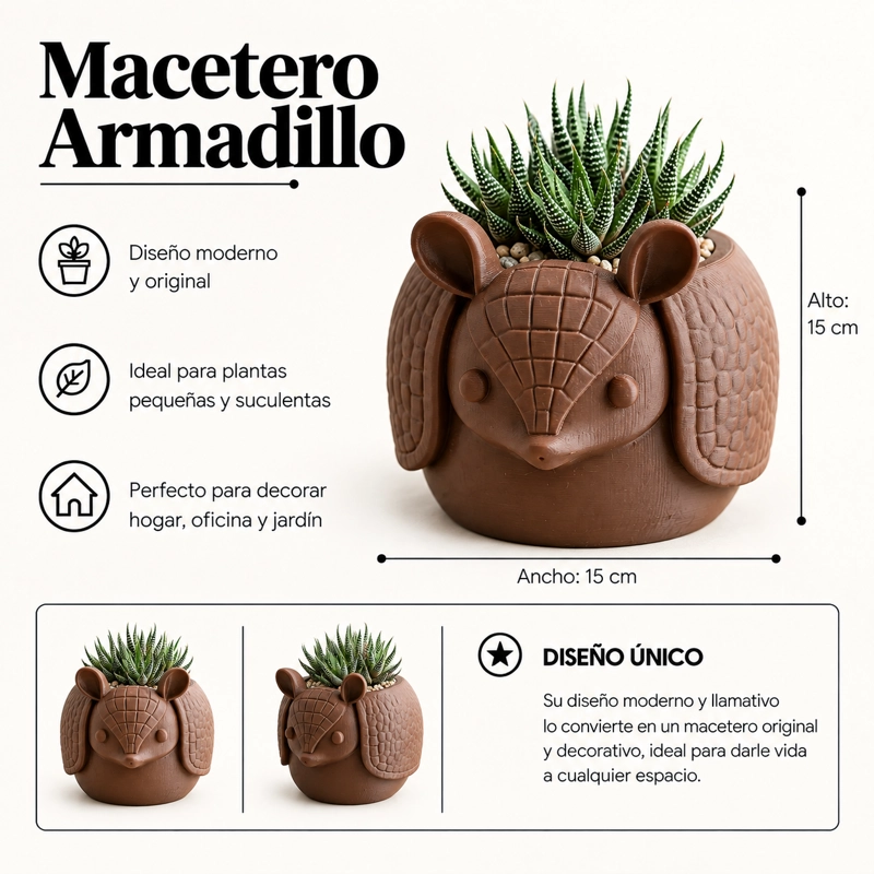 MACETERO DECORATIVO HOGAR- MACETA ARMADILLO 15 CM MARRON - 2