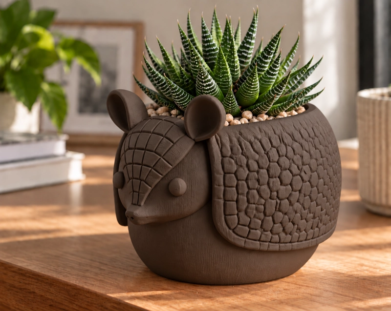 MACETERO DECORATIVO HOGAR- MACETA ARMADILLO 15 CM MARRON - 4