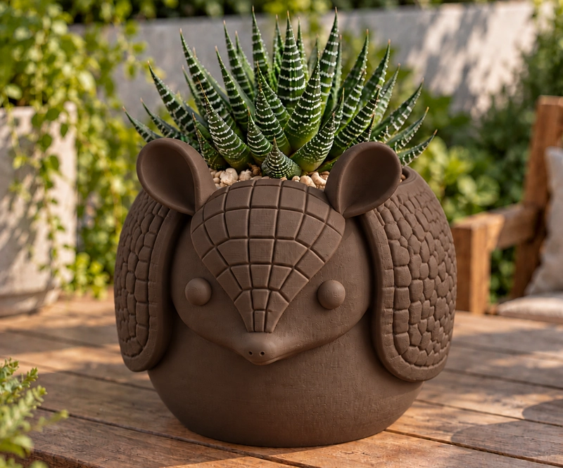 MACETERO DECORATIVO HOGAR- MACETA ARMADILLO 15 CM MARRON - 5
