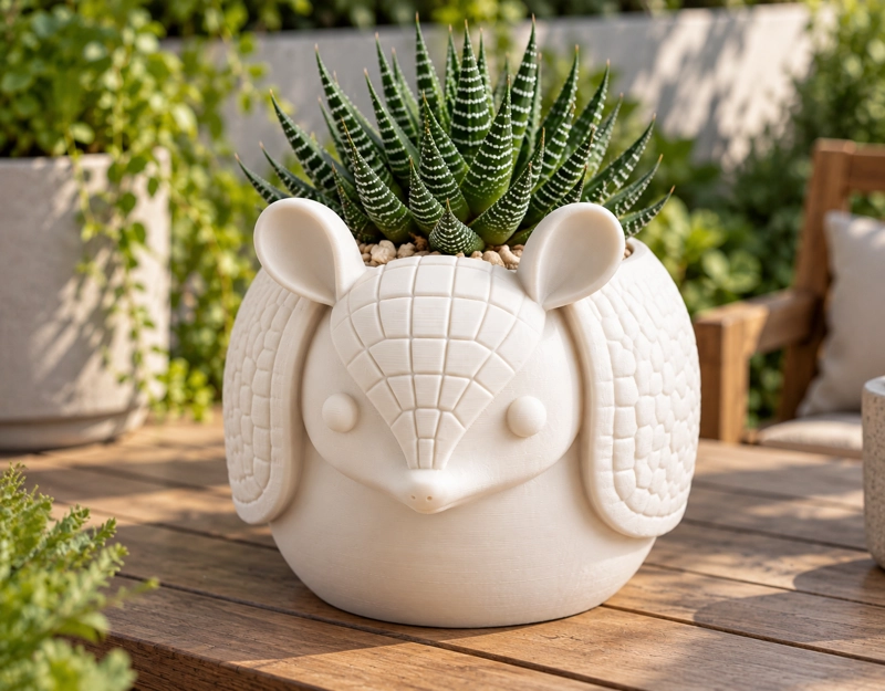 MACETERO DECORATIVO HOGAR- MACETA ARMADILLO 15 CM BLANCO - 3