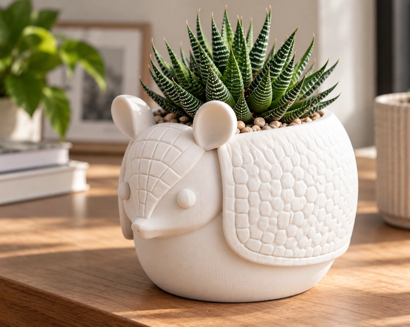 MACETERO DECORATIVO HOGAR- MACETA ARMADILLO 15 CM BLANCO - 5