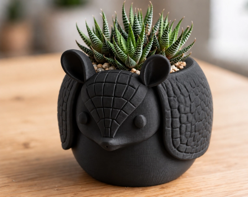 MACETERO DECORATIVO HOGAR- MACETA ARMADILLO 15 CM NEGRO - 1