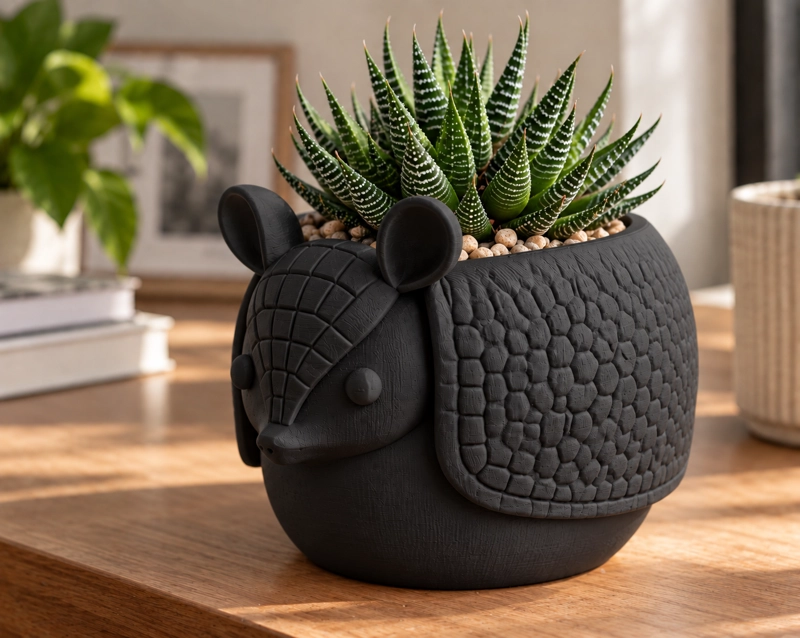 MACETERO DECORATIVO HOGAR- MACETA ARMADILLO 15 CM NEGRO - 3