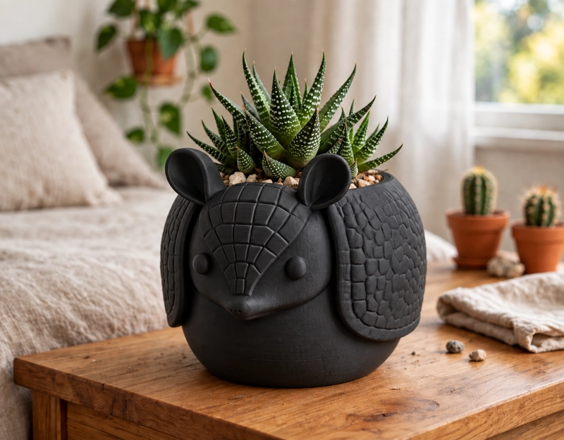MACETERO DECORATIVO HOGAR- MACETA ARMADILLO 15 CM NEGRO - 4