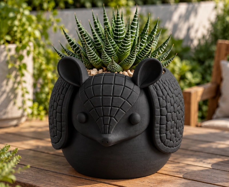 MACETERO DECORATIVO HOGAR- MACETA ARMADILLO 15 CM NEGRO - 5