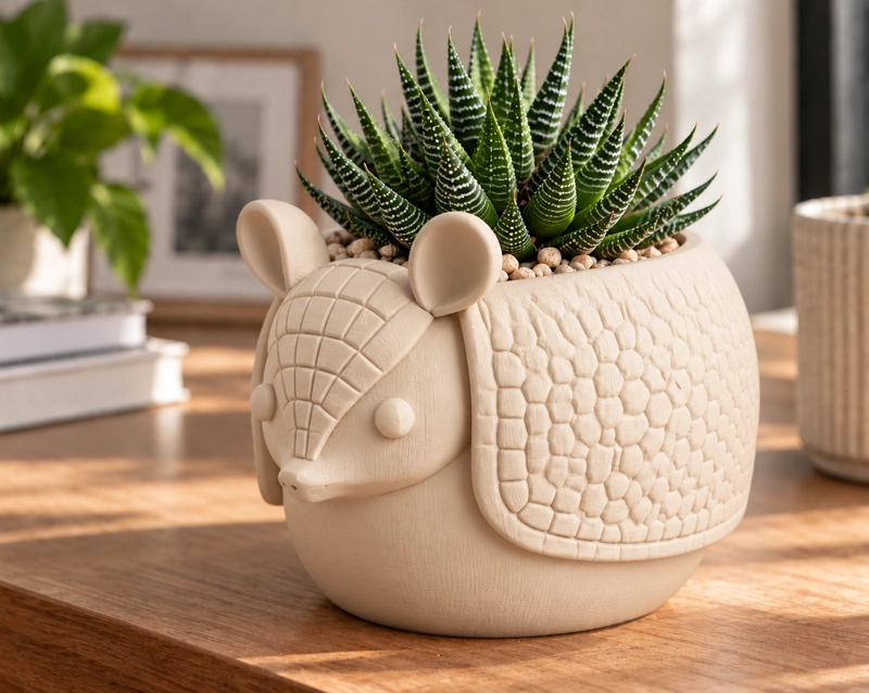 MACETERO DECORATIVO HOGAR- MACETA ARMADILLO 15 CM BEIGE - 4