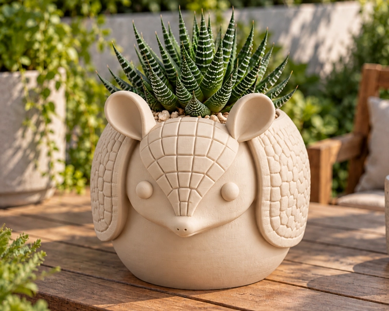 MACETERO DECORATIVO HOGAR- MACETA ARMADILLO 15 CM BEIGE - 5