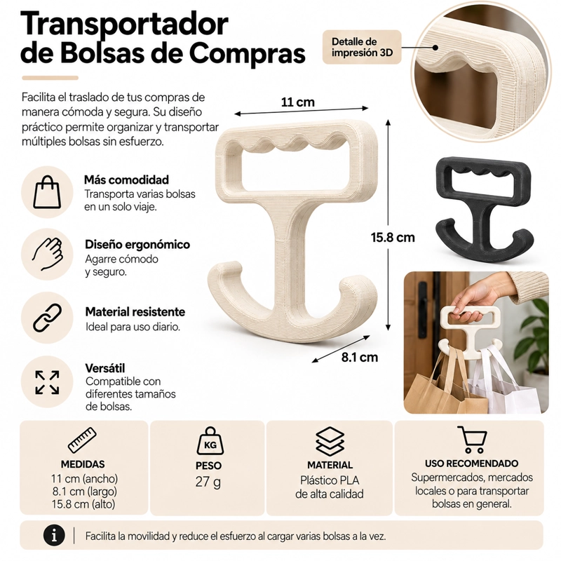 TRANSPORTADOR DE BOLSAS DE COMPRAS BEIGE - 3