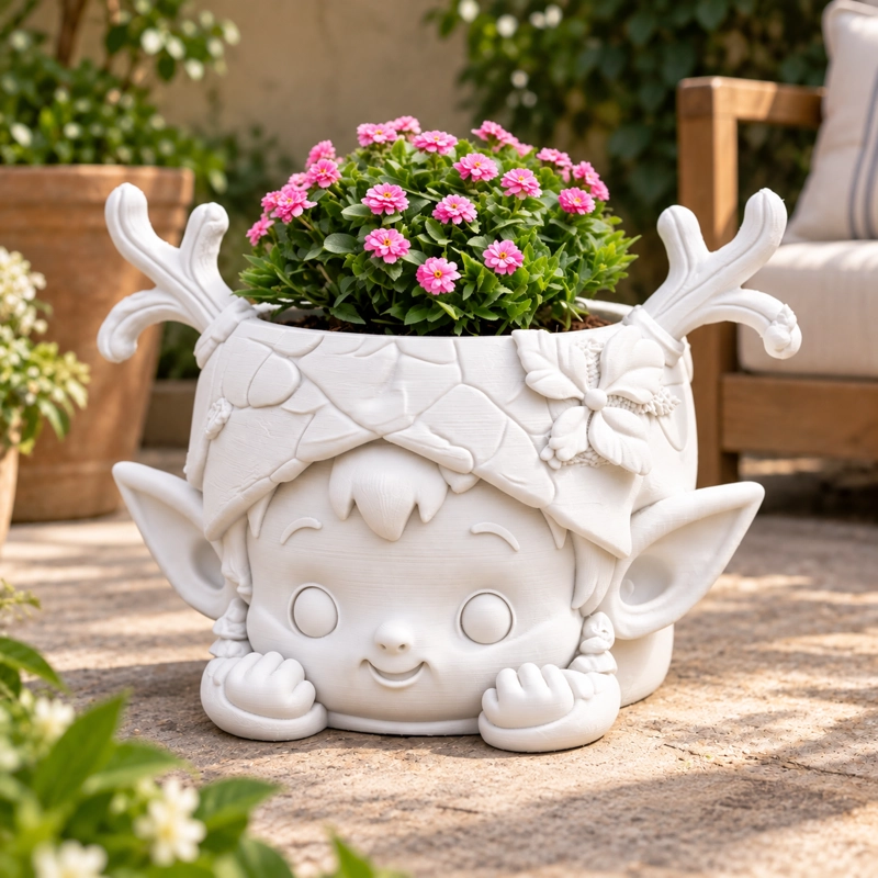 MACETERO DECORATIVO HOGAR- GUARDIAN DEL BOSQUE 15 CM BLANCO - 1
