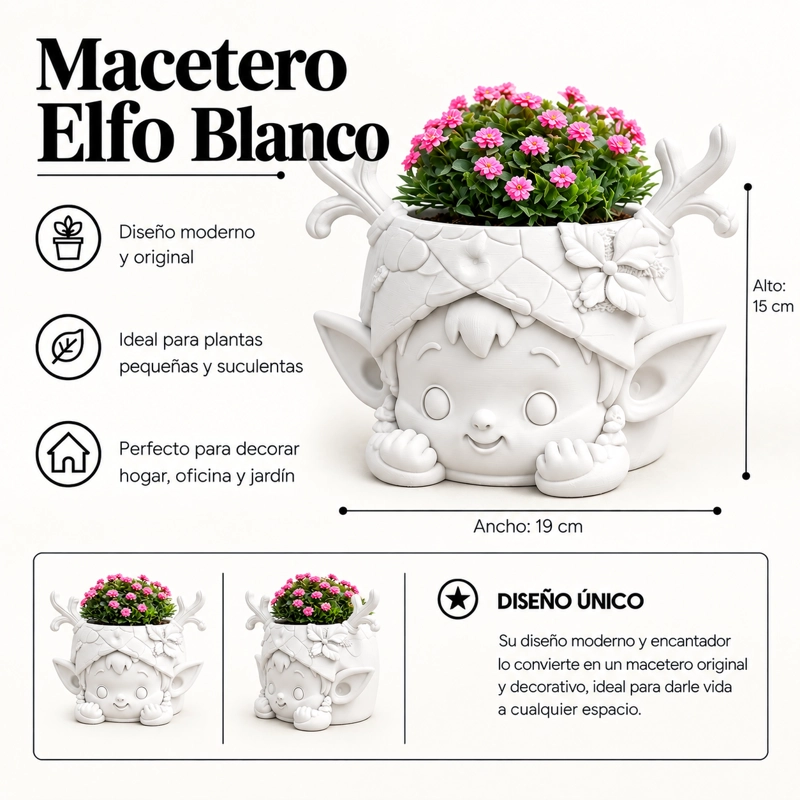 MACETERO DECORATIVO HOGAR- GUARDIAN DEL BOSQUE 15 CM BLANCO - 2