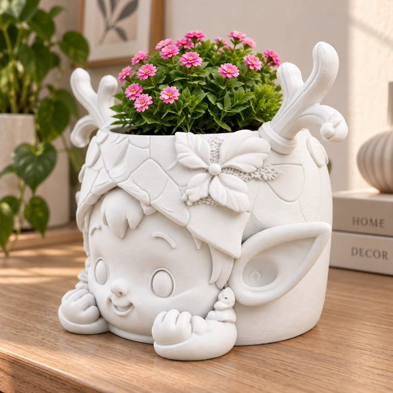 MACETERO DECORATIVO HOGAR- GUARDIAN DEL BOSQUE 15 CM BLANCO - 3