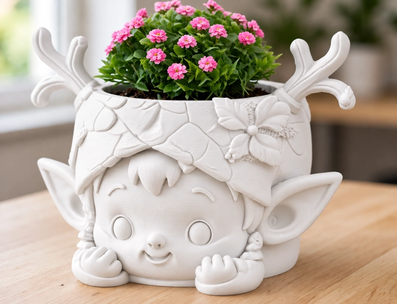 MACETERO DECORATIVO HOGAR- GUARDIAN DEL BOSQUE 15 CM BLANCO - 4