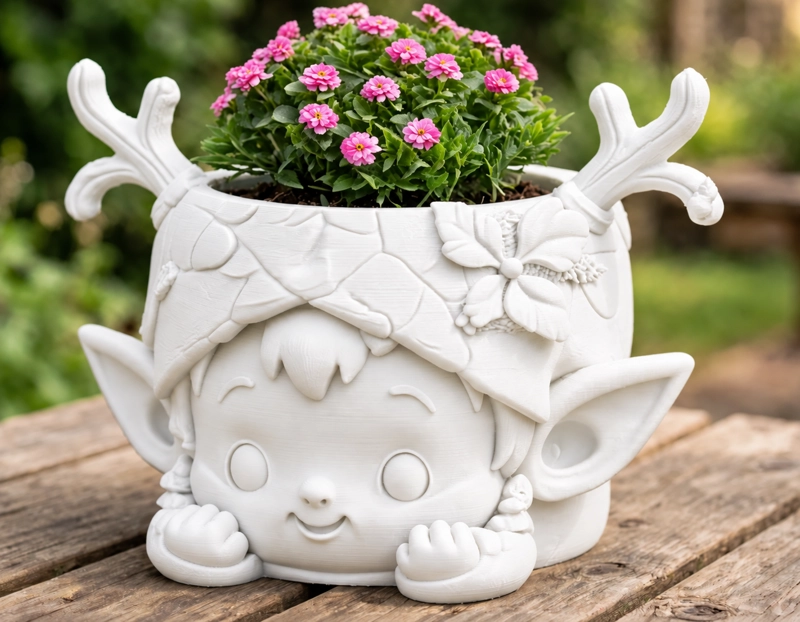 MACETERO DECORATIVO HOGAR- GUARDIAN DEL BOSQUE 15 CM BLANCO - 5