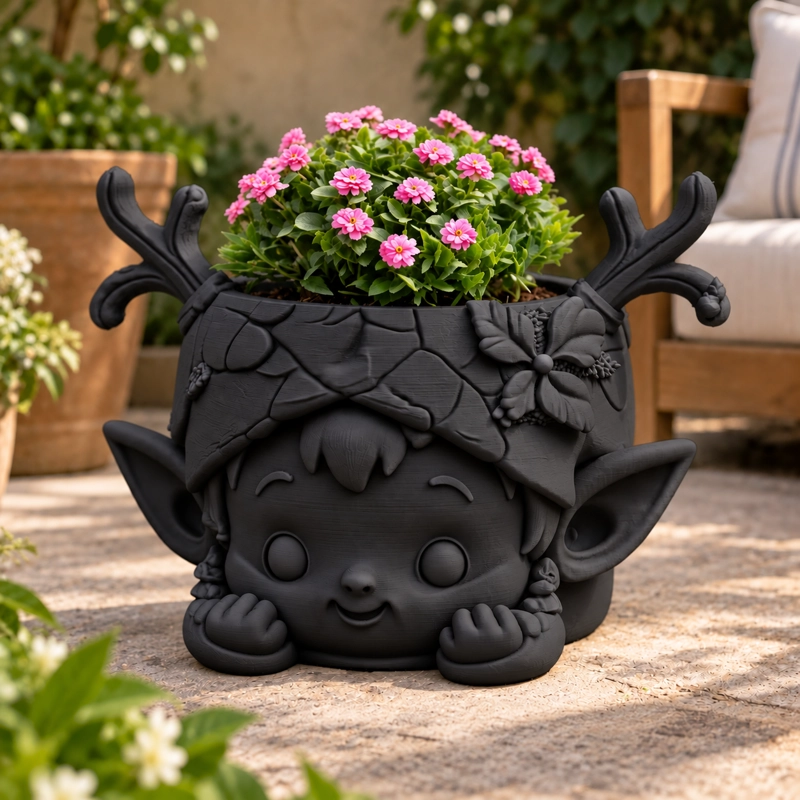 MACETERO DECORATIVO HOGAR- GUARDIAN DEL BOSQUE 15 CM NEGRO - 1