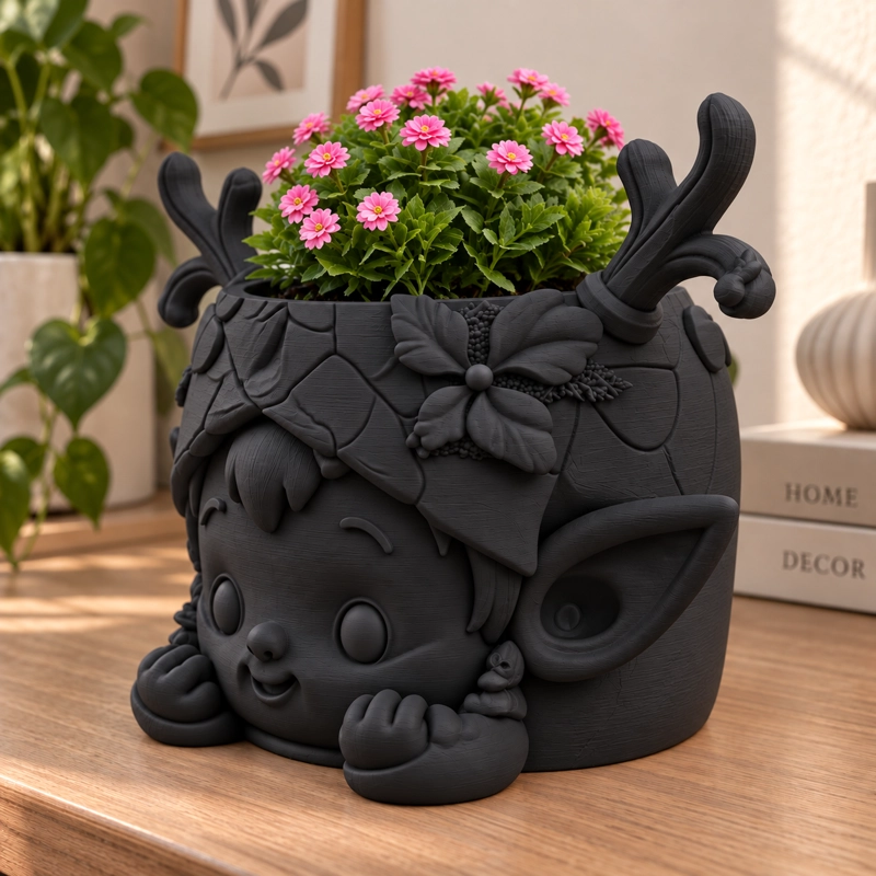 MACETERO DECORATIVO HOGAR- GUARDIAN DEL BOSQUE 15 CM NEGRO - 3