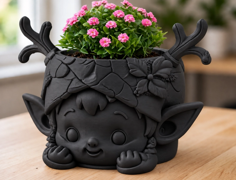 MACETERO DECORATIVO HOGAR- GUARDIAN DEL BOSQUE 15 CM NEGRO - 4
