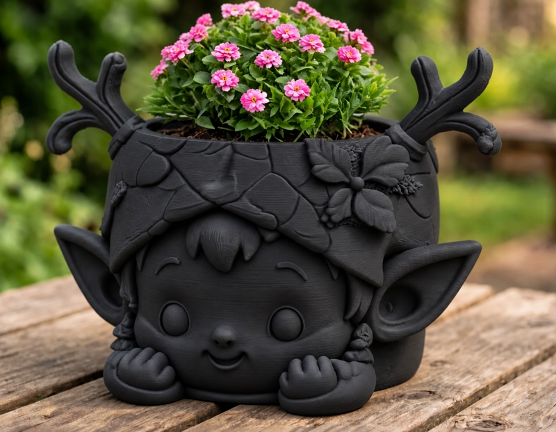 MACETERO DECORATIVO HOGAR- GUARDIAN DEL BOSQUE 15 CM NEGRO - 5