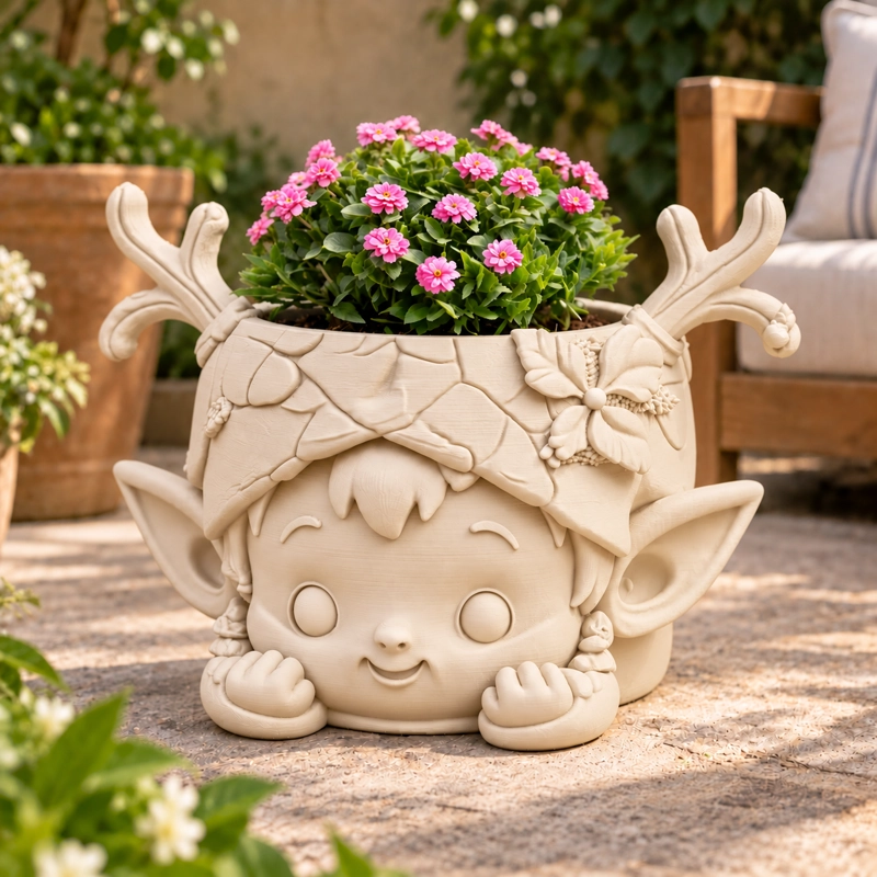 MACETERO DECORATIVO HOGAR- GUARDIAN DEL BOSQUE 15 CM BEIGE - 1