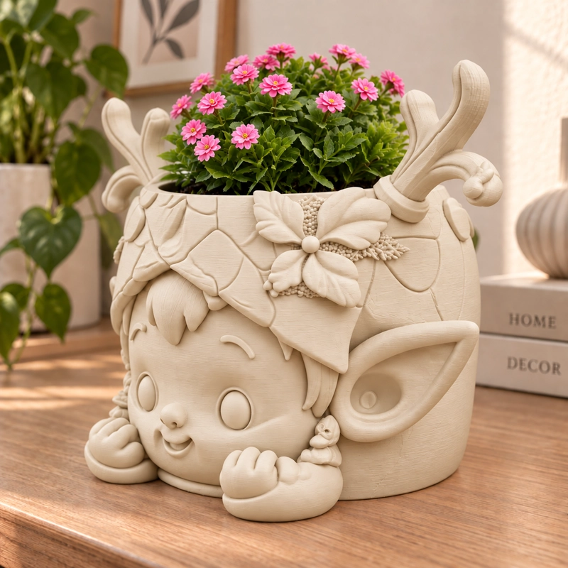 MACETERO DECORATIVO HOGAR- GUARDIAN DEL BOSQUE 15 CM BEIGE - 3