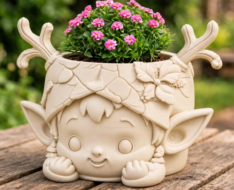 MACETERO DECORATIVO HOGAR- GUARDIAN DEL BOSQUE 15 CM BEIGE - 4