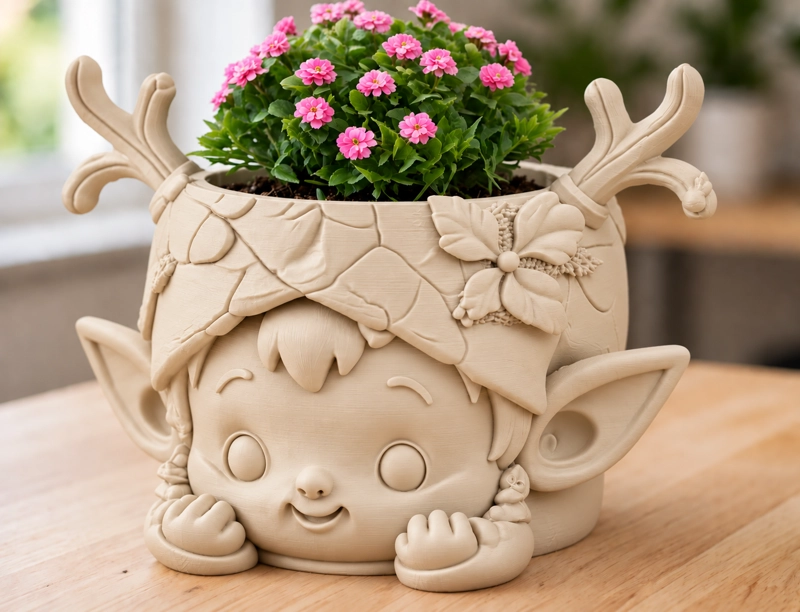 MACETERO DECORATIVO HOGAR- GUARDIAN DEL BOSQUE 15 CM BEIGE - 5