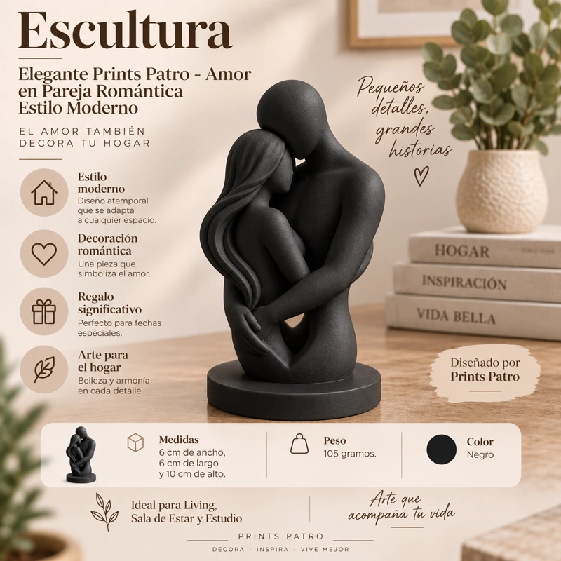 ESCULTURA ELEGANTE PRINTS PATRO - AMOR EN PAREJA ROMANTICA NEGRO - 3