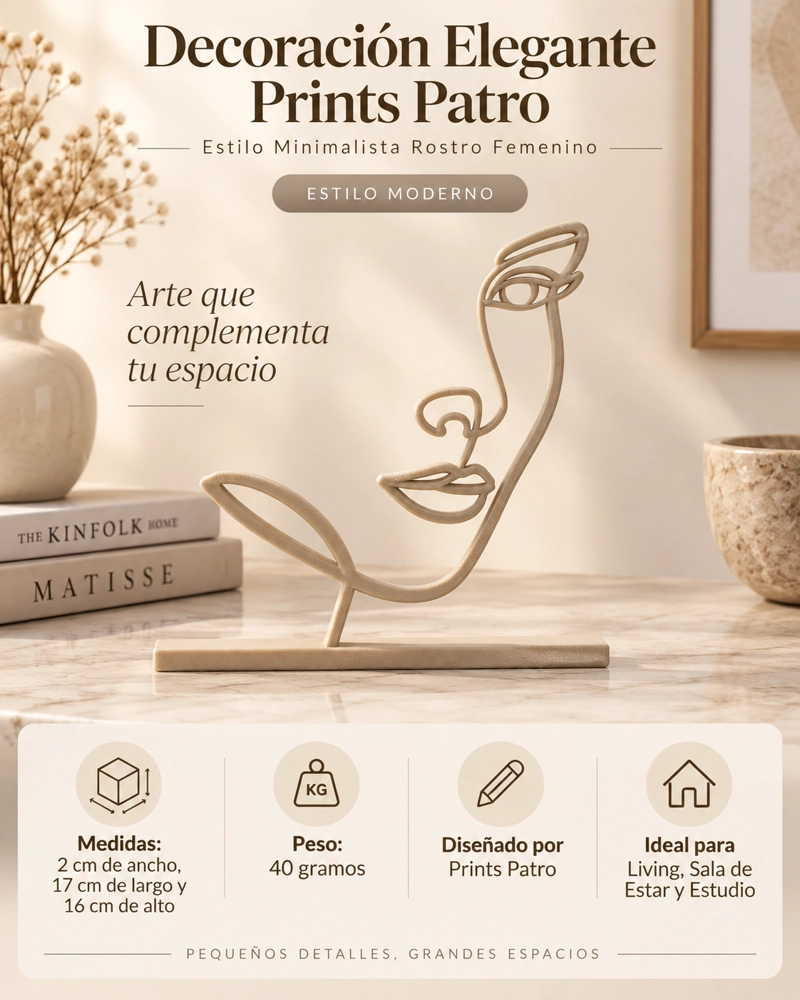 DECORACION ELEGANTE PRINTS PATRO - ESTILO MINIMALISTA ROSTRO FEMENINO BEIGE - 3