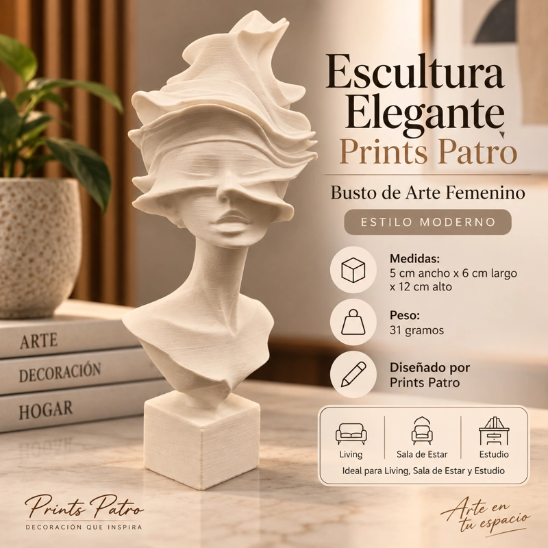 ESCULTURA ELEGANTE PRINTS PATRO - ESTILO BUSTO DE ARTE FEMENINO BEIGE - 1