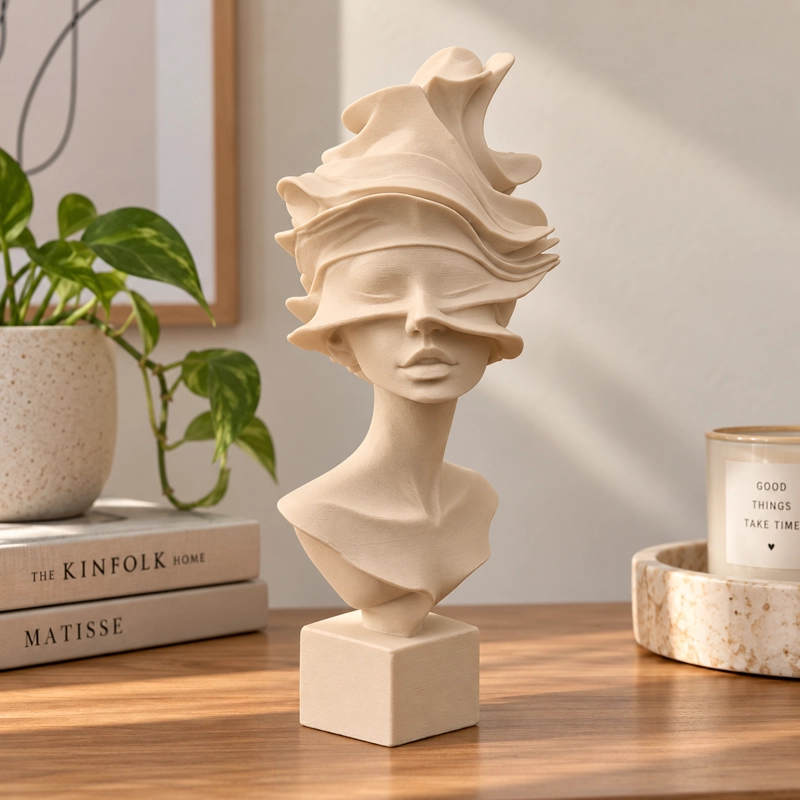 ESCULTURA ELEGANTE PRINTS PATRO - ESTILO BUSTO DE ARTE FEMENINO BEIGE - 2