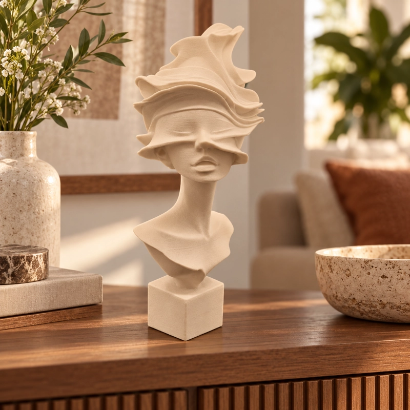 ESCULTURA ELEGANTE PRINTS PATRO - ESTILO BUSTO DE ARTE FEMENINO BEIGE - 4