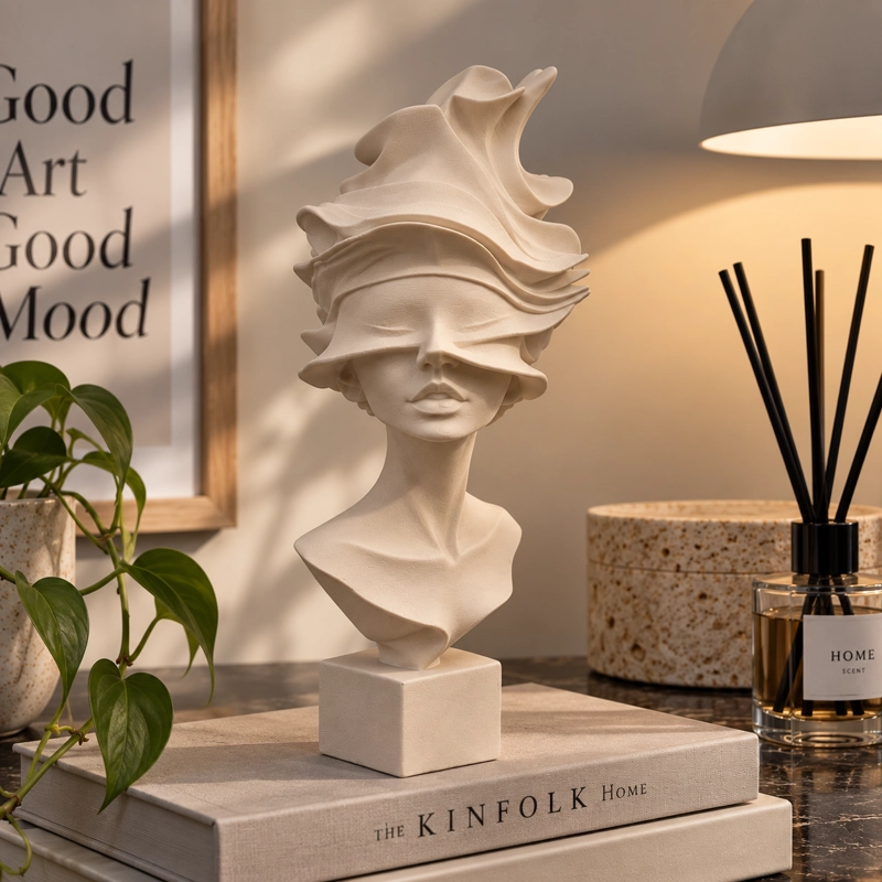 ESCULTURA ELEGANTE PRINTS PATRO - ESTILO BUSTO DE ARTE FEMENINO BEIGE - 5