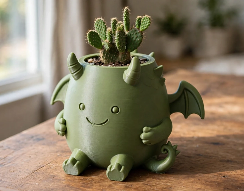 MACETERO DECORATIVO HOGAR- MACETA DRAGON 15 CM VERDE - 1