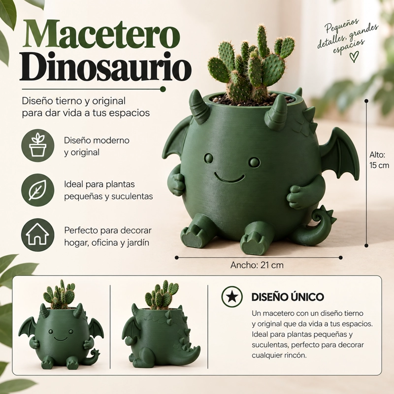 MACETERO DECORATIVO HOGAR- MACETA DRAGON 15 CM VERDE - 2