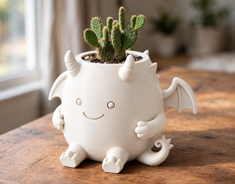 MACETERO DECORATIVO HOGAR- MACETA DRAGON 15 CM BLANCO - 1