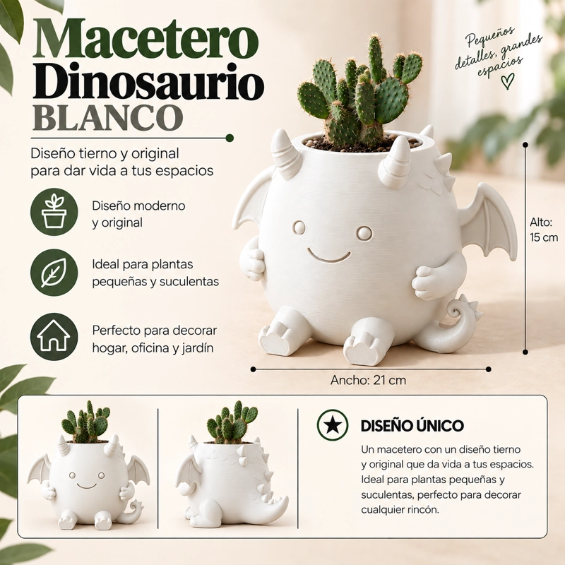 MACETERO DECORATIVO HOGAR- MACETA DRAGON 15 CM BLANCO - 2