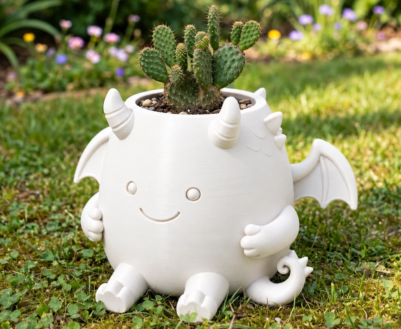 MACETERO DECORATIVO HOGAR- MACETA DRAGON 15 CM BLANCO - 3