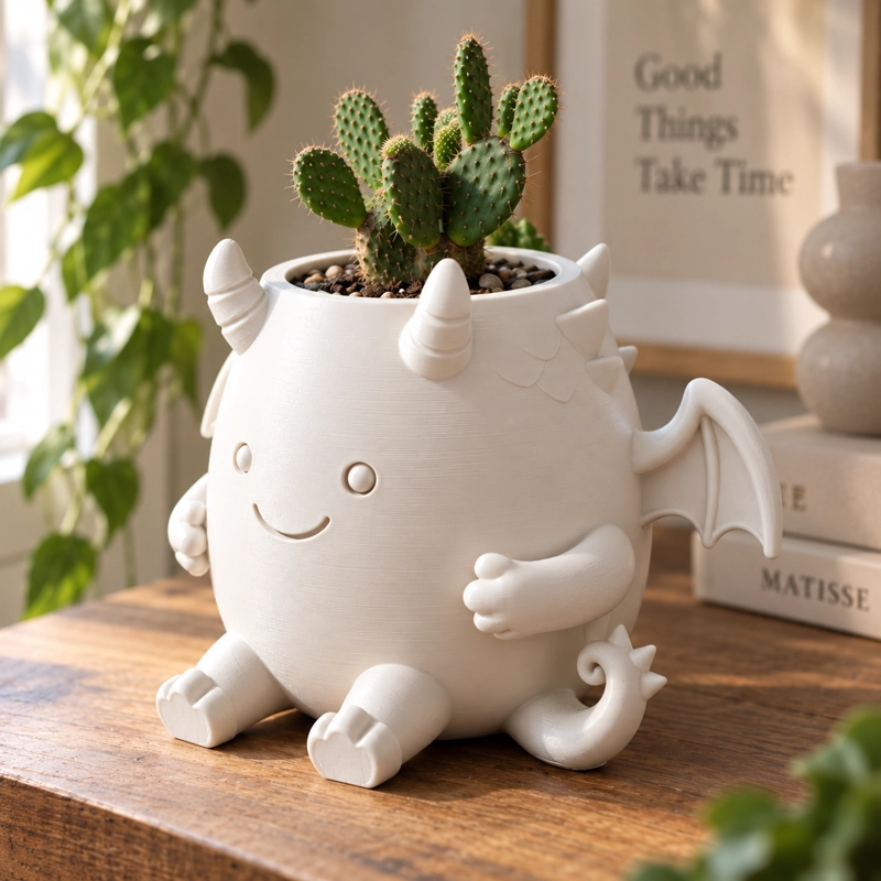 MACETERO DECORATIVO HOGAR- MACETA DRAGON 15 CM BLANCO - 4