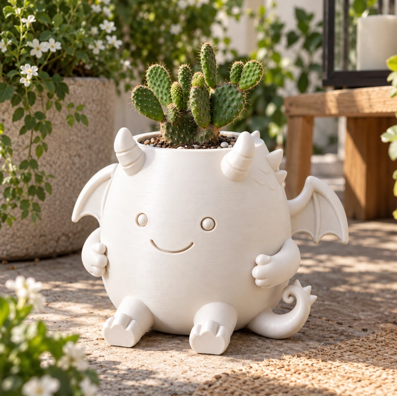MACETERO DECORATIVO HOGAR- MACETA DRAGON 15 CM BLANCO - 5