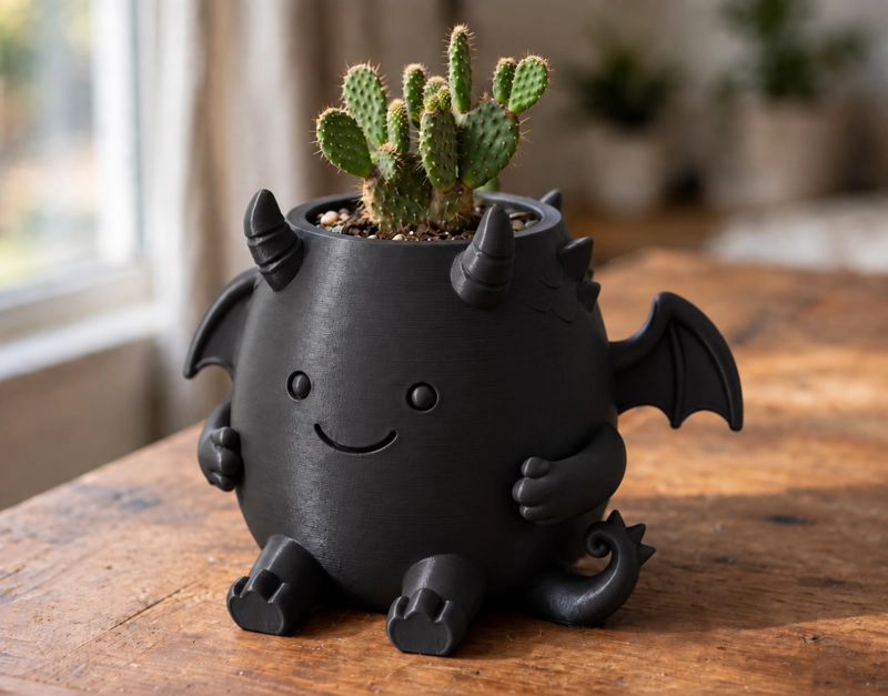 MACETERO DECORATIVO HOGAR- MACETA DRAGON 15 CM NEGRO - 1