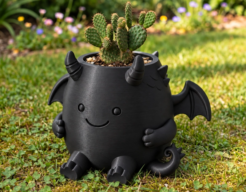 MACETERO DECORATIVO HOGAR- MACETA DRAGON 15 CM NEGRO - 3