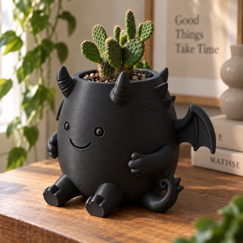 MACETERO DECORATIVO HOGAR- MACETA DRAGON 15 CM NEGRO - 4