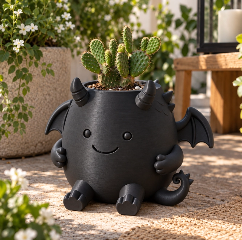 MACETERO DECORATIVO HOGAR- MACETA DRAGON 15 CM NEGRO - 5