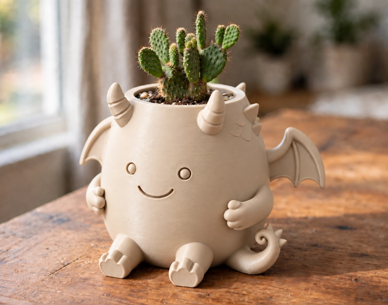 MACETERO DECORATIVO HOGAR- MACETA DRAGON 15 CM BEIGE - 1