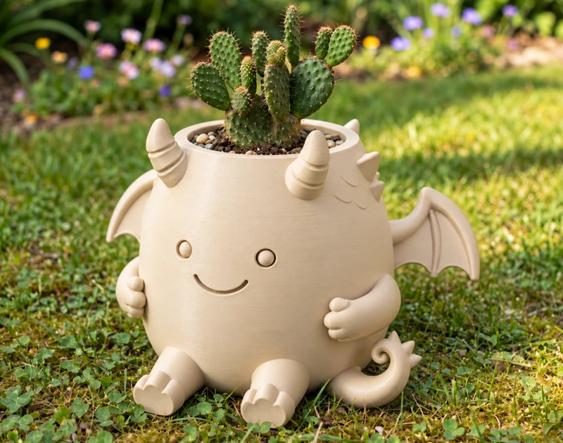 MACETERO DECORATIVO HOGAR- MACETA DRAGON 15 CM BEIGE - 3