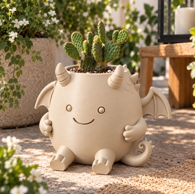 MACETERO DECORATIVO HOGAR- MACETA DRAGON 15 CM BEIGE - 4